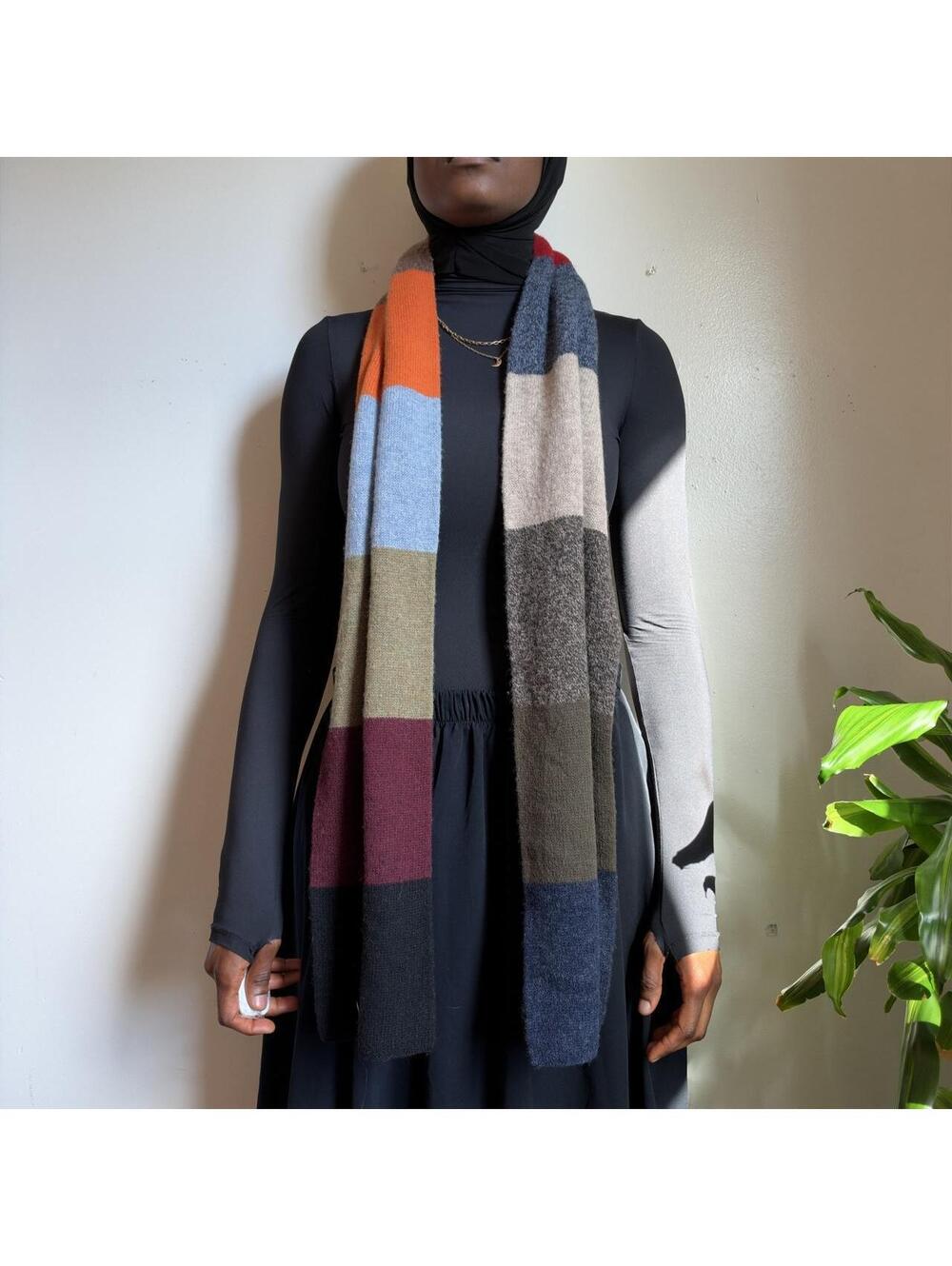 Y2K Colorblock Earth Tone Knit Scarf